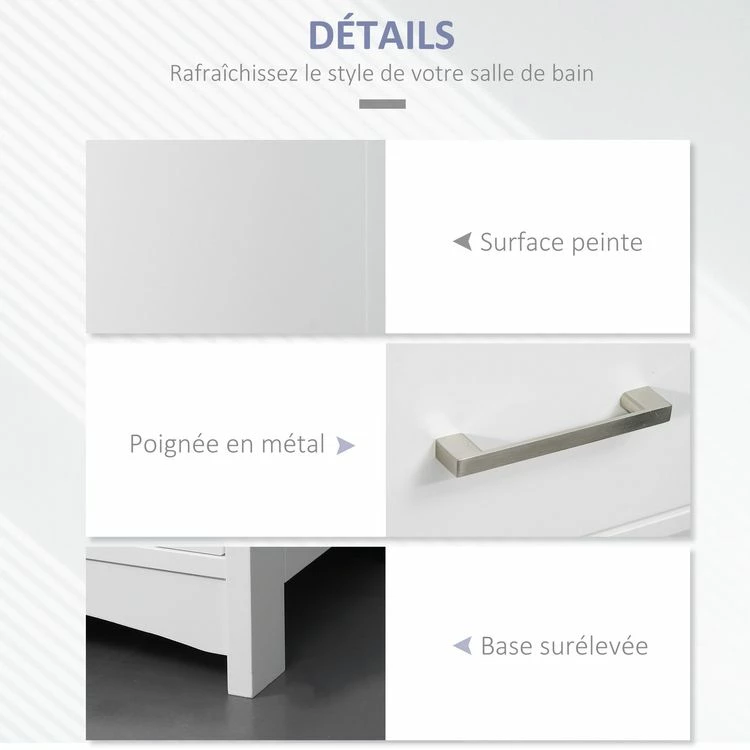 KLEANKIN Meuble Colonne Salle De Bain - 3 Niches, Placard Porte étagère, Tiroir - MDF Blanc Gris 5 KLEANKIN Meuble Colonne Salle De Bain - 3 Niches, Placard Porte étagère, Tiroir - MDF Blanc Gris – Image 5