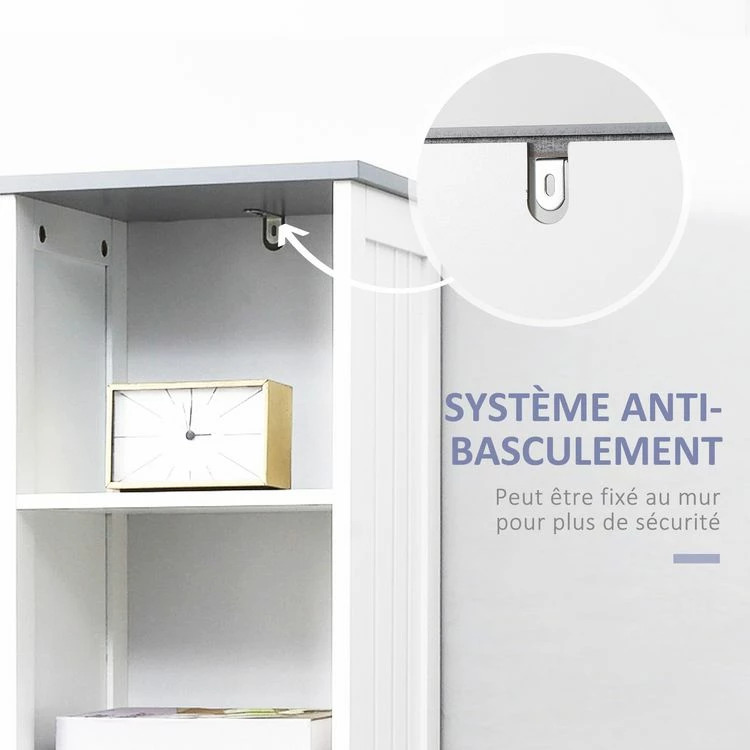 KLEANKIN Meuble Colonne Salle De Bain - 3 Niches, Placard Porte étagère, Tiroir - MDF Blanc Gris 6 KLEANKIN Meuble Colonne Salle De Bain - 3 Niches, Placard Porte étagère, Tiroir - MDF Blanc Gris – Image 6