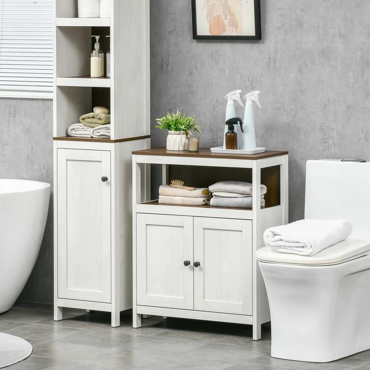 KLEANKIN Meuble Bas Salle De Bain Style Cosy Dim. 60L X 30l X 76H Cm 2 Portes 2 étagères Plateau Aspect Bois Blanc Effet Vieilli 2 KLEANKIN Meuble Bas Salle De Bain Style Cosy Dim. 60L X 30l X 76H Cm 2 Portes 2 étagères Plateau Aspect Bois Blanc Effet Vieilli – Image 2