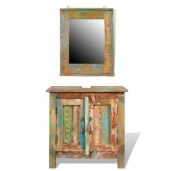 VIDAXL Ensemble Meuble Sous Vasque Et Miroir En Bois Massif Recycle
