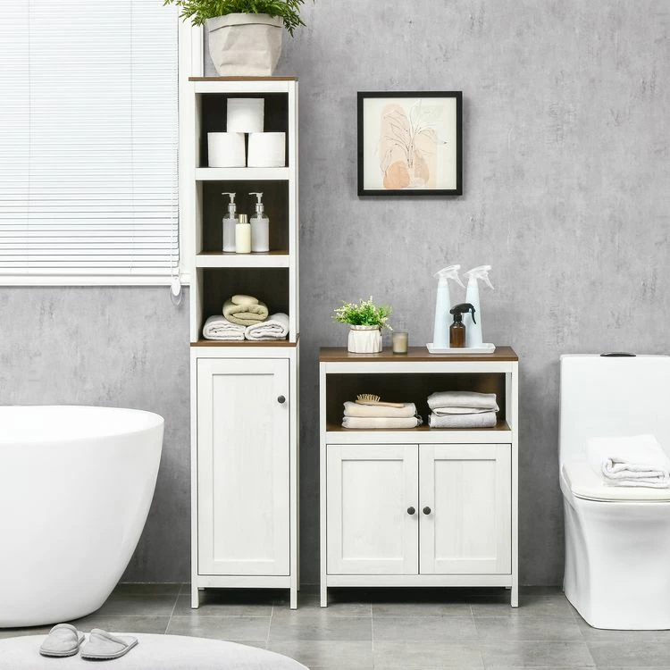 KLEANKIN Meuble Bas Salle De Bain Style Cosy Dim. 60L X 30l X 76H Cm 2 Portes 2 étagères Plateau Aspect Bois Blanc Effet Vieilli 4 KLEANKIN Meuble Bas Salle De Bain Style Cosy Dim. 60L X 30l X 76H Cm 2 Portes 2 étagères Plateau Aspect Bois Blanc Effet Vieilli – Image 4