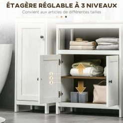 KLEANKIN Meuble Bas Salle De Bain Style Cosy Dim. 60L X 30l X 76H Cm 2 Portes 2 étagères Plateau Aspect Bois Blanc Effet Vieilli 11 KLEANKIN Meuble Bas Salle De Bain Style Cosy Dim. 60L X 30l X 76H Cm 2 Portes 2 étagères Plateau Aspect Bois Blanc Effet Vieilli -Paris Prix boutique B2CD 1603