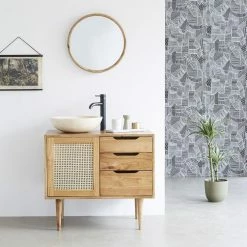 BOIS DESSUS BOIS DESSOUS Meuble Sous Vasque En Mindi Massif Et Cannage 85 Cm