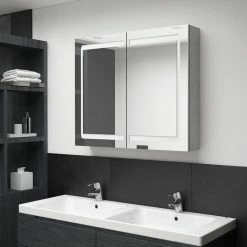 VIDAXL Armoire De Salle De Bain A Miroir LED Gris Beton 80x12x68 Cm
