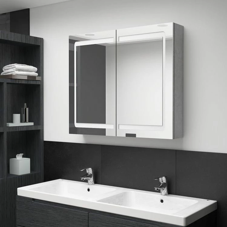 VIDAXL Armoire De Salle De Bain A Miroir LED Gris Beton 80x12x68 Cm 1 VIDAXL Armoire De Salle De Bain A Miroir LED Gris Beton 80x12x68 Cm