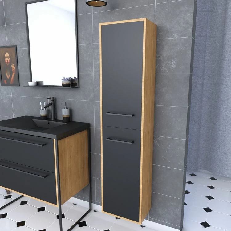 Aurlane Colonne De Salle De Bain Chene Brun 30x35x150 Cm Avec 2 Portes Et Poignees Noir Mat - STRUCTURA F083 1 Aurlane Colonne De Salle De Bain Chene Brun 30x35x150 Cm Avec 2 Portes Et Poignees Noir Mat - STRUCTURA F083