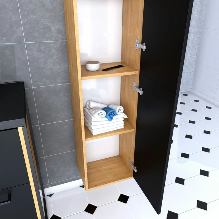 Aurlane Colonne De Salle De Bain Chene Brun 30x35x150 Cm Avec 2 Portes Et Poignees Noir Mat - STRUCTURA F083 2 Aurlane Colonne De Salle De Bain Chene Brun 30x35x150 Cm Avec 2 Portes Et Poignees Noir Mat - STRUCTURA F083 – Image 2