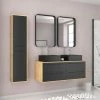 Aurlane Pack Meuble SDB 120cm Suspendu 4 Tiroirs_2 Vasques Noires Carrées + Miroirs + Colonne - UBY 120