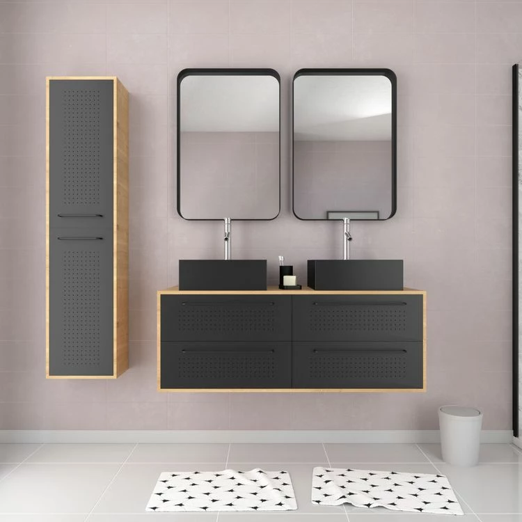 Aurlane Pack Meuble SDB 120cm Suspendu 4 Tiroirs_2 Vasques Noires Carrées + Miroirs + Colonne - UBY 120 2 Aurlane Pack Meuble SDB 120cm Suspendu 4 Tiroirs_2 Vasques Noires Carrées + Miroirs + Colonne - UBY 120 – Image 2