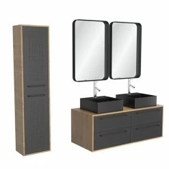 Aurlane Pack Meuble SDB 120cm Suspendu 4 Tiroirs_2 Vasques Noires Carrées + Miroirs + Colonne - UBY 120 6 Aurlane Pack Meuble SDB 120cm Suspendu 4 Tiroirs_2 Vasques Noires Carrées + Miroirs + Colonne - UBY 120 -Paris Prix boutique B2CD 1653
