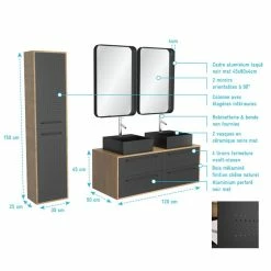 Aurlane Pack Meuble SDB 120cm Suspendu 4 Tiroirs_2 Vasques Noires Carrées + Miroirs + Colonne - UBY 120 7 Aurlane Pack Meuble SDB 120cm Suspendu 4 Tiroirs_2 Vasques Noires Carrées + Miroirs + Colonne - UBY 120 -Paris Prix boutique B2CD 1654