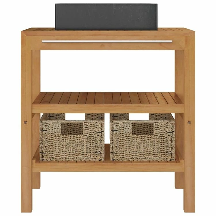 VIDAXL Armoire De Toilette Teck Solide Avec Lavabo En Marbre Noir 3 VIDAXL Armoire De Toilette Teck Solide Avec Lavabo En Marbre Noir – Image 3