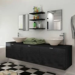 VIDAXL Dix Pieces Pour Salle De Bains Avec Lavabo Et Robinet Noir