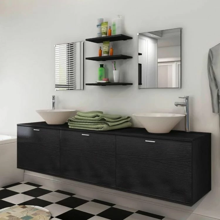 VIDAXL Dix Pieces Pour Salle De Bains Avec Lavabo Et Robinet Noir 1 VIDAXL Dix Pieces Pour Salle De Bains Avec Lavabo Et Robinet Noir