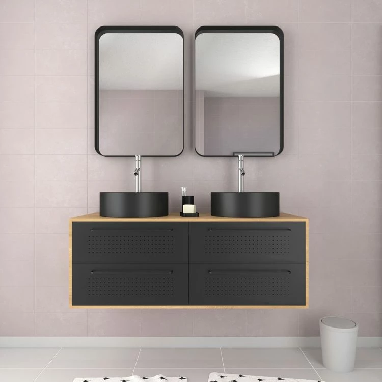 Aurlane Meuble De Salle De Bain Caisson 4 Tiroirs + 2 Vasques Rondes - UBY 120cm 2 Aurlane Meuble De Salle De Bain Caisson 4 Tiroirs + 2 Vasques Rondes - UBY 120cm – Image 2