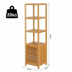 HOMCOM Meuble Colonne Rangement Salle De Bain Bambou Design Naturel 36L X 33l X 140H Cm 2 étagères 4 Niveaux + Placard -Paris Prix boutique B2CD 1685