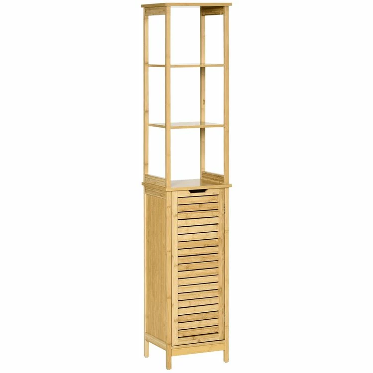 KLEANKIN Meuble Colonne Rangement Salle De Bain Style Cosy Dim. 34L X 30l X 173H Cm Porte à Lattes 3 étagères Bambou MDF Aspect Bois Clair 1 KLEANKIN Meuble Colonne Rangement Salle De Bain Style Cosy Dim. 34L X 30l X 173H Cm Porte à Lattes 3 étagères Bambou MDF Aspect Bois Clair