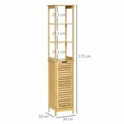 KLEANKIN Meuble Colonne Rangement Salle De Bain Style Cosy Dim. 34L X 30l X 173H Cm Porte à Lattes 3 étagères Bambou MDF Aspect Bois Clair 8 KLEANKIN Meuble Colonne Rangement Salle De Bain Style Cosy Dim. 34L X 30l X 173H Cm Porte à Lattes 3 étagères Bambou MDF Aspect Bois Clair -Paris Prix boutique B2CD 1691