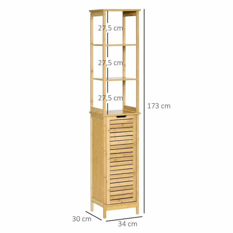 KLEANKIN Meuble Colonne Rangement Salle De Bain Style Cosy Dim. 34L X 30l X 173H Cm Porte à Lattes 3 étagères Bambou MDF Aspect Bois Clair 3 KLEANKIN Meuble Colonne Rangement Salle De Bain Style Cosy Dim. 34L X 30l X 173H Cm Porte à Lattes 3 étagères Bambou MDF Aspect Bois Clair – Image 3