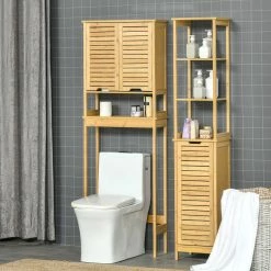 KLEANKIN Meuble Colonne Rangement Salle De Bain Style Cosy Dim. 34L X 30l X 173H Cm Porte à Lattes 3 étagères Bambou MDF Aspect Bois Clair 9 KLEANKIN Meuble Colonne Rangement Salle De Bain Style Cosy Dim. 34L X 30l X 173H Cm Porte à Lattes 3 étagères Bambou MDF Aspect Bois Clair -Paris Prix boutique B2CD 1692