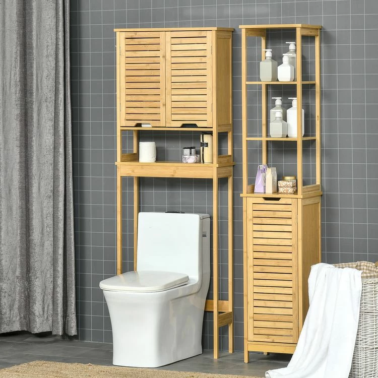 KLEANKIN Meuble Colonne Rangement Salle De Bain Style Cosy Dim. 34L X 30l X 173H Cm Porte à Lattes 3 étagères Bambou MDF Aspect Bois Clair 4 KLEANKIN Meuble Colonne Rangement Salle De Bain Style Cosy Dim. 34L X 30l X 173H Cm Porte à Lattes 3 étagères Bambou MDF Aspect Bois Clair – Image 4