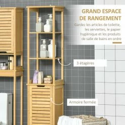 KLEANKIN Meuble Colonne Rangement Salle De Bain Style Cosy Dim. 34L X 30l X 173H Cm Porte à Lattes 3 étagères Bambou MDF Aspect Bois Clair 10 KLEANKIN Meuble Colonne Rangement Salle De Bain Style Cosy Dim. 34L X 30l X 173H Cm Porte à Lattes 3 étagères Bambou MDF Aspect Bois Clair -Paris Prix boutique B2CD 1693