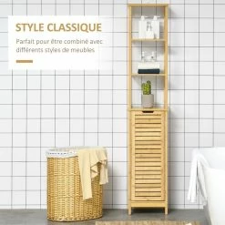 KLEANKIN Meuble Colonne Rangement Salle De Bain Style Cosy Dim. 34L X 30l X 173H Cm Porte à Lattes 3 étagères Bambou MDF Aspect Bois Clair 11 KLEANKIN Meuble Colonne Rangement Salle De Bain Style Cosy Dim. 34L X 30l X 173H Cm Porte à Lattes 3 étagères Bambou MDF Aspect Bois Clair -Paris Prix boutique B2CD 1694