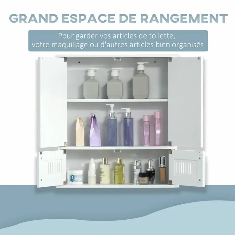 KLEANKIN Armoire Murale De Salle De Bain Avec Miroir - Armoire à Glace - Placard De Rangement Toilettes - 4 Portes, étagère - Verre MDF Blanc 5 KLEANKIN Armoire Murale De Salle De Bain Avec Miroir - Armoire à Glace - Placard De Rangement Toilettes - 4 Portes, étagère - Verre MDF Blanc – Image 5