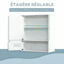 KLEANKIN Armoire Murale De Salle De Bain Avec Miroir - Armoire à Glace - Placard De Rangement Toilettes - 4 Portes, étagère - Verre MDF Blanc 11 KLEANKIN Armoire Murale De Salle De Bain Avec Miroir - Armoire à Glace - Placard De Rangement Toilettes - 4 Portes, étagère - Verre MDF Blanc -Paris Prix boutique B2CD 1704