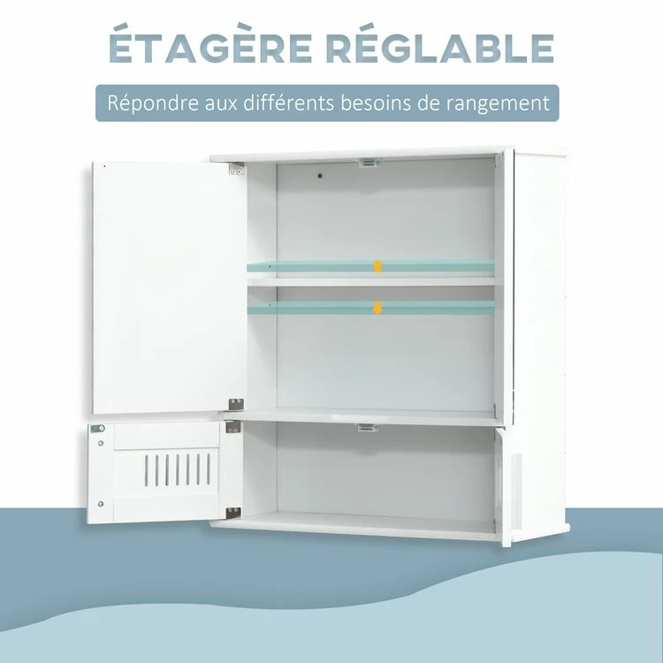 KLEANKIN Armoire Murale De Salle De Bain Avec Miroir - Armoire à Glace - Placard De Rangement Toilettes - 4 Portes, étagère - Verre MDF Blanc 6 KLEANKIN Armoire Murale De Salle De Bain Avec Miroir - Armoire à Glace - Placard De Rangement Toilettes - 4 Portes, étagère - Verre MDF Blanc – Image 6