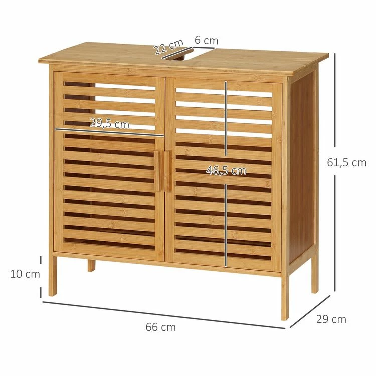 KLEANKIN Meuble Sous-vasque 2 Portes à Lattes - Dim. 66L X 29l X 61,5H Cm - Bois De Bambou Verni 3 KLEANKIN Meuble Sous-vasque 2 Portes à Lattes - Dim. 66L X 29l X 61,5H Cm - Bois De Bambou Verni – Image 3