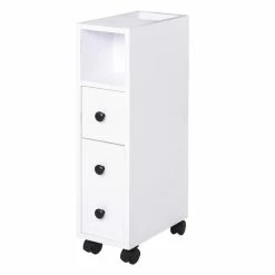 HOMCOM Meuble Bas Colonne Rangement Salle De Bain à Roulettes Blanc Dim. 18L X 30l X 68,5H Cm