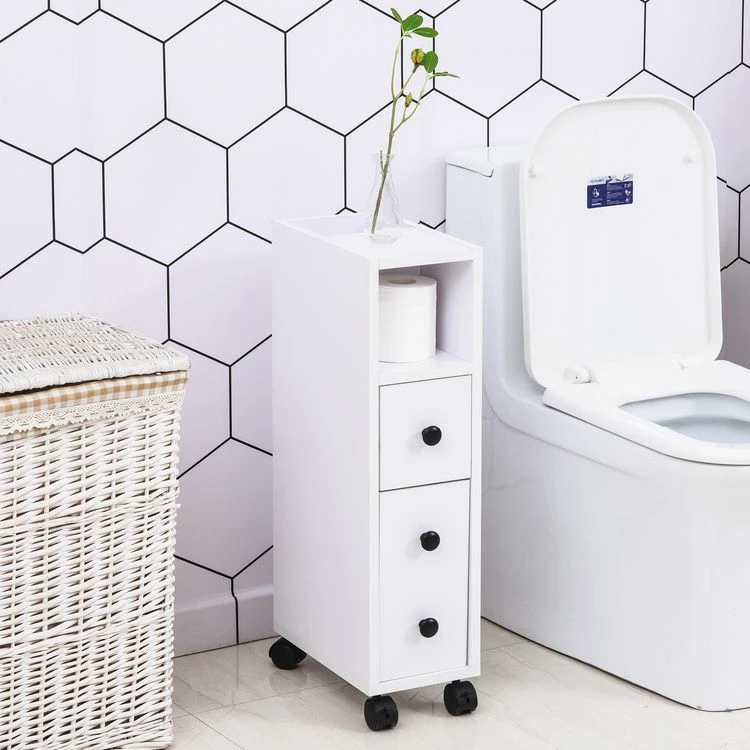 HOMCOM Meuble Bas Colonne Rangement Salle De Bain à Roulettes Blanc Dim. 18L X 30l X 68,5H Cm 2 HOMCOM Meuble Bas Colonne Rangement Salle De Bain à Roulettes Blanc Dim. 18L X 30l X 68,5H Cm – Image 2