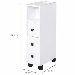 HOMCOM Meuble Bas Colonne Rangement Salle De Bain à Roulettes Blanc Dim. 18L X 30l X 68,5H Cm 8 HOMCOM Meuble Bas Colonne Rangement Salle De Bain à Roulettes Blanc Dim. 18L X 30l X 68,5H Cm -Paris Prix boutique B2CD 1742