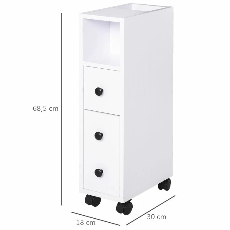 HOMCOM Meuble Bas Colonne Rangement Salle De Bain à Roulettes Blanc Dim. 18L X 30l X 68,5H Cm 3 HOMCOM Meuble Bas Colonne Rangement Salle De Bain à Roulettes Blanc Dim. 18L X 30l X 68,5H Cm – Image 3