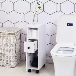 HOMCOM Meuble Bas Colonne Rangement Salle De Bain à Roulettes Blanc Dim. 18L X 30l X 68,5H Cm 9 HOMCOM Meuble Bas Colonne Rangement Salle De Bain à Roulettes Blanc Dim. 18L X 30l X 68,5H Cm -Paris Prix boutique B2CD 1743