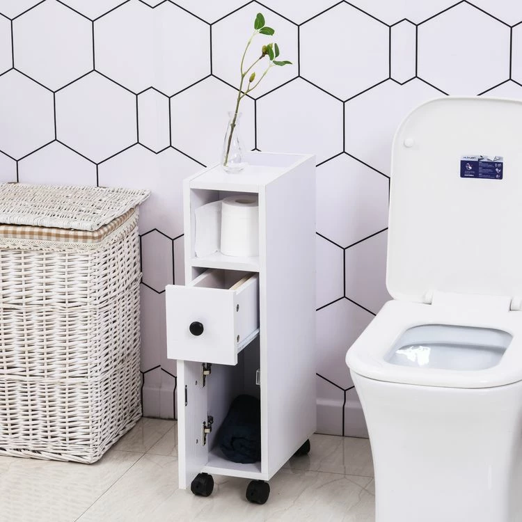 HOMCOM Meuble Bas Colonne Rangement Salle De Bain à Roulettes Blanc Dim. 18L X 30l X 68,5H Cm 4 HOMCOM Meuble Bas Colonne Rangement Salle De Bain à Roulettes Blanc Dim. 18L X 30l X 68,5H Cm – Image 4