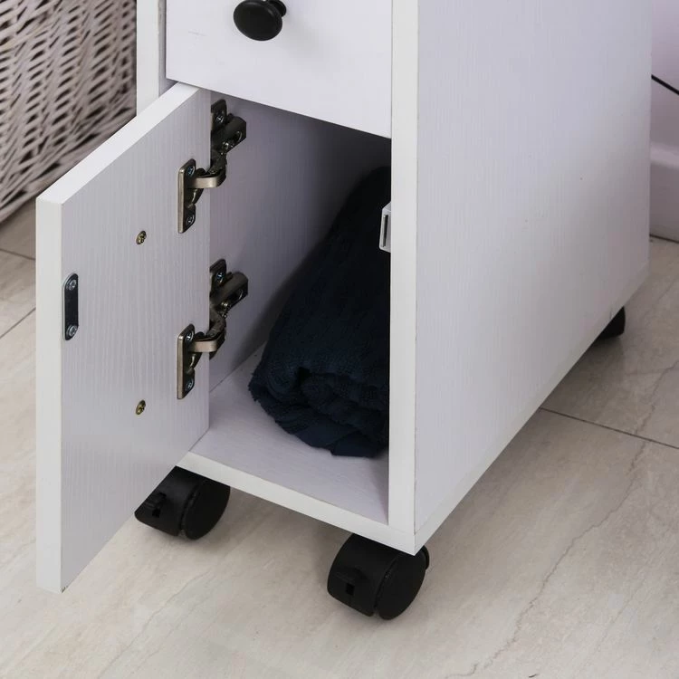 HOMCOM Meuble Bas Colonne Rangement Salle De Bain à Roulettes Blanc Dim. 18L X 30l X 68,5H Cm 6 HOMCOM Meuble Bas Colonne Rangement Salle De Bain à Roulettes Blanc Dim. 18L X 30l X 68,5H Cm – Image 6