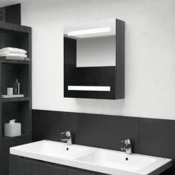 VIDAXL Armoire De Salle De Bain A Miroir LED Gris Brillant 50x14x60 Cm