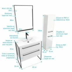 Aurlane Pack Meuble De Salle De Bain 80x50 Cm Blanc - 2 Tiroirs - Vasque Blanche - Miroir - Colonne Suspendu 7 Aurlane Pack Meuble De Salle De Bain 80x50 Cm Blanc - 2 Tiroirs - Vasque Blanche - Miroir - Colonne Suspendu -Paris Prix boutique B2CD 175