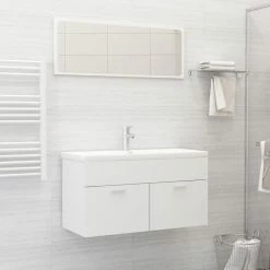 VIDAXL Ensemble De Meubles De Salle De Bain Blanc Agglomere
