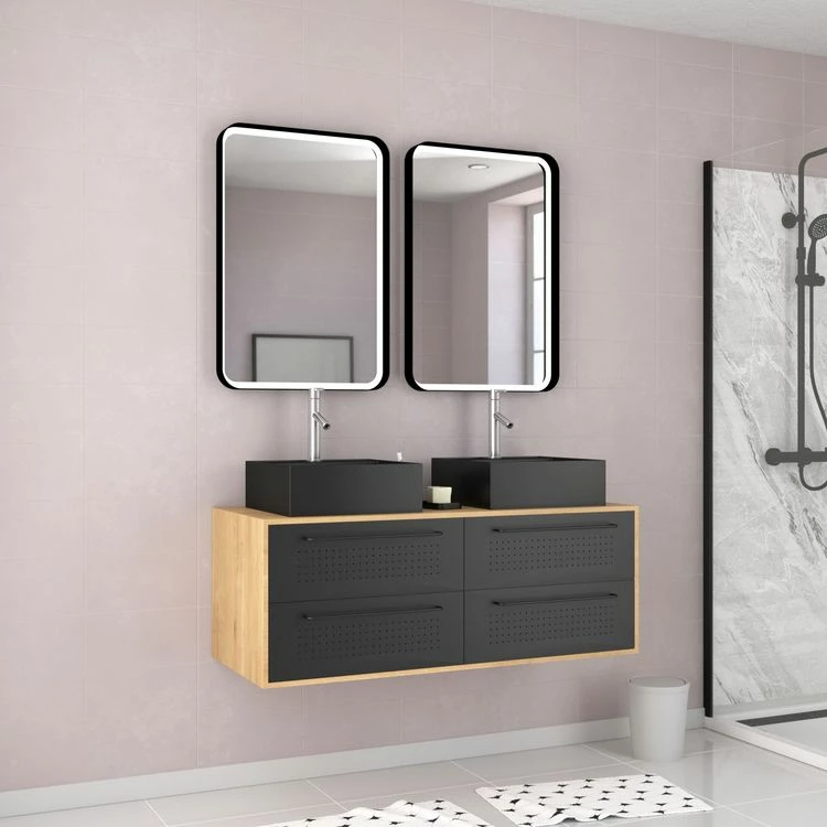 Aurlane Meuble De Salle De Bain - 120x45 + 2 Miroirs LED 80x45 + 2 Vasques Carrées Noire Mat - UBY 120 1 Aurlane Meuble De Salle De Bain - 120x45 + 2 Miroirs LED 80x45 + 2 Vasques Carrées Noire Mat - UBY 120