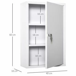 KLEANKIN Armoire à Pharmacie 2 étagères 3 Niveaux Verrouillable Dim. 40L X 18l X 60H Cm 2 Clés Métal Blanc -Paris Prix boutique B2CD 1760