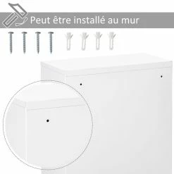 KLEANKIN Armoire à Pharmacie 2 étagères 3 Niveaux Verrouillable Dim. 40L X 18l X 60H Cm 2 Clés Métal Blanc -Paris Prix boutique B2CD 1763