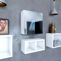 Aurlane ARMOIRE DE TOILETTE AVEC MIROIR ET PORTE A FERMETURE PROGRESSIVE - PERSONALYZ SQUARE