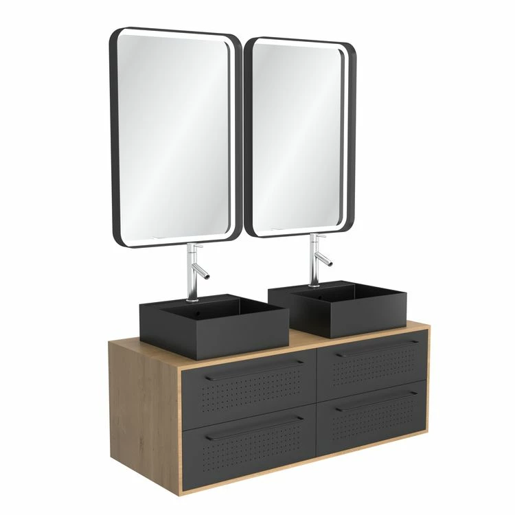 Aurlane Meuble De Salle De Bain - 120x45 + 2 Miroirs LED 80x45 + 2 Vasques Carrées Noire Mat - UBY 120 3 Aurlane Meuble De Salle De Bain - 120x45 + 2 Miroirs LED 80x45 + 2 Vasques Carrées Noire Mat - UBY 120 – Image 3
