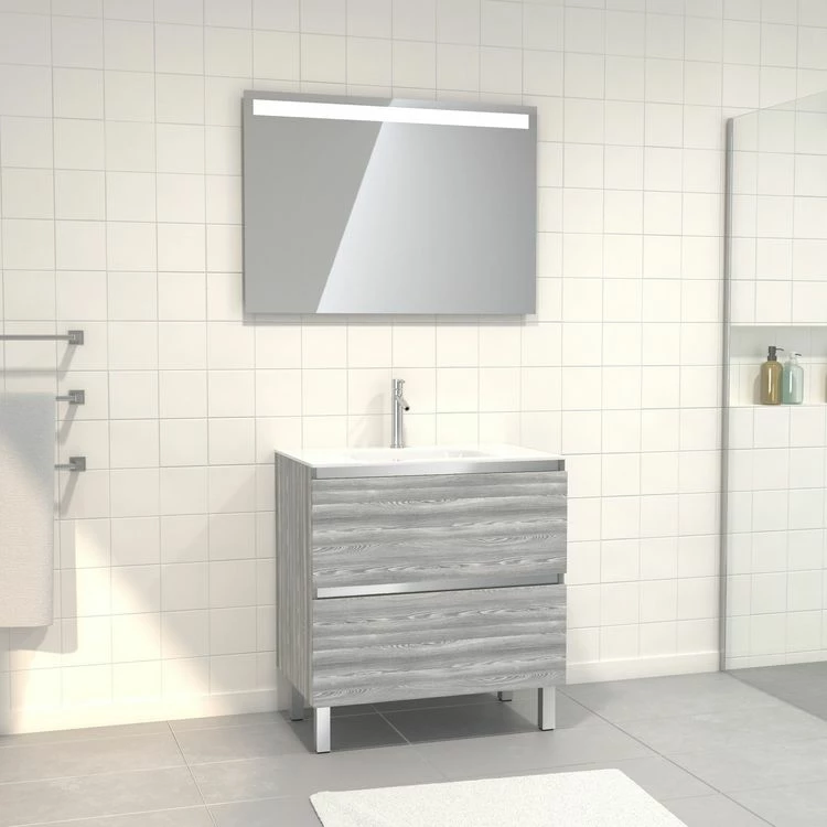 Aurlane Pack Meuble De Salle De Bain 80x50 Cm Chêne Gris-blanc + Vasque Verre Blanc + Miroir LED 80x60 1 Aurlane Pack Meuble De Salle De Bain 80x50 Cm Chêne Gris-blanc + Vasque Verre Blanc + Miroir LED 80x60
