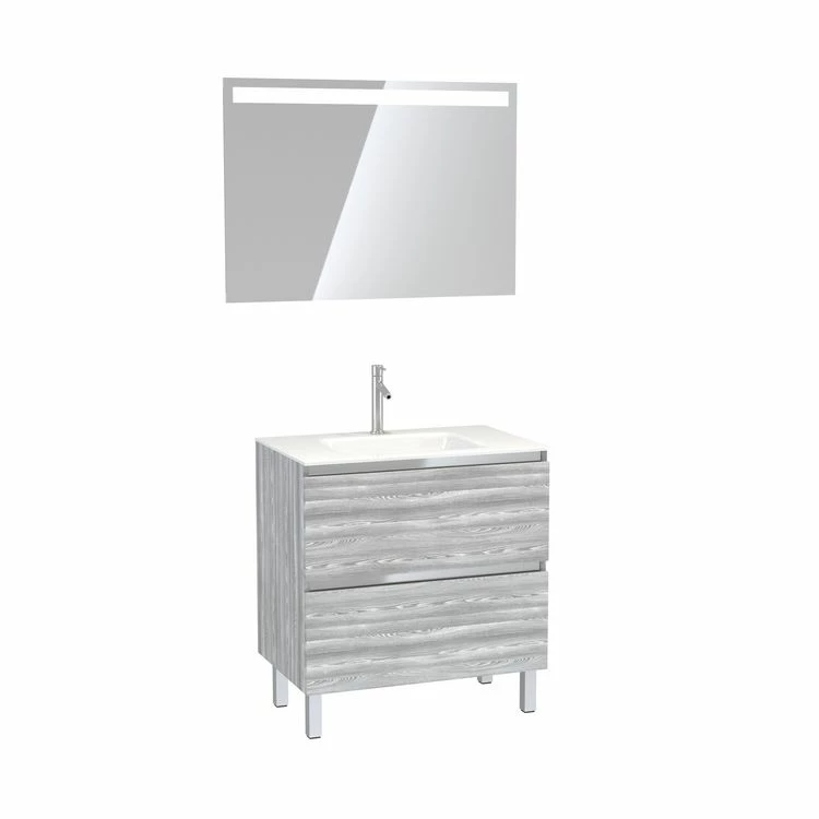 Aurlane Pack Meuble De Salle De Bain 80x50 Cm Chêne Gris-blanc + Vasque Verre Blanc + Miroir LED 80x60 3 Aurlane Pack Meuble De Salle De Bain 80x50 Cm Chêne Gris-blanc + Vasque Verre Blanc + Miroir LED 80x60 – Image 3