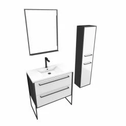 Aurlane Ensemble De Salle De Bain Blanc 80cm+ Vasque Résine Blanche + Tiroirs Blanc Mat + Miroir + Colonne 6 Aurlane Ensemble De Salle De Bain Blanc 80cm+ Vasque Résine Blanche + Tiroirs Blanc Mat + Miroir + Colonne -Paris Prix boutique B2CD 1820