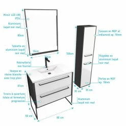 Aurlane Ensemble De Salle De Bain Blanc 80cm+ Vasque Résine Blanche + Tiroirs Blanc Mat + Miroir + Colonne 7 Aurlane Ensemble De Salle De Bain Blanc 80cm+ Vasque Résine Blanche + Tiroirs Blanc Mat + Miroir + Colonne -Paris Prix boutique B2CD 1821